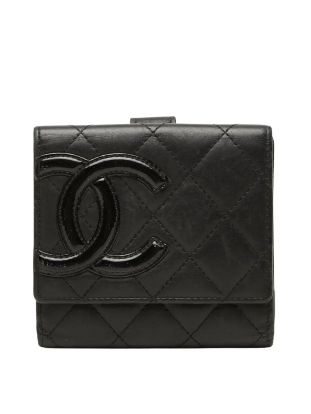 Chanel Quilted CC Logo Cambon Line Bifold Wallet Black Leather
